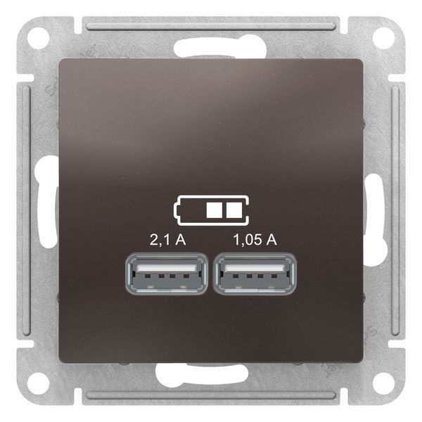 Розетка 2xUSB Schneider Electric ATLASDESIGN, скрытый монтаж, мокко, ATN000633