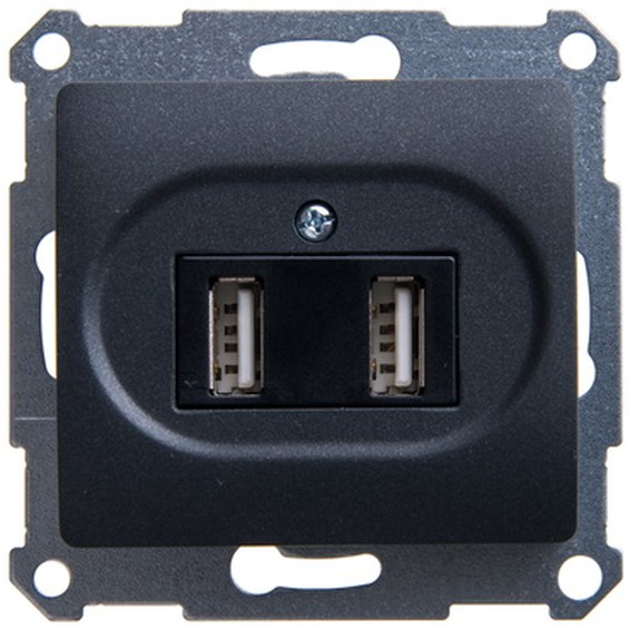 Розетка 2xUSB Schneider Electric GLOSSA, скрытый монтаж, антрацит, GSL000732