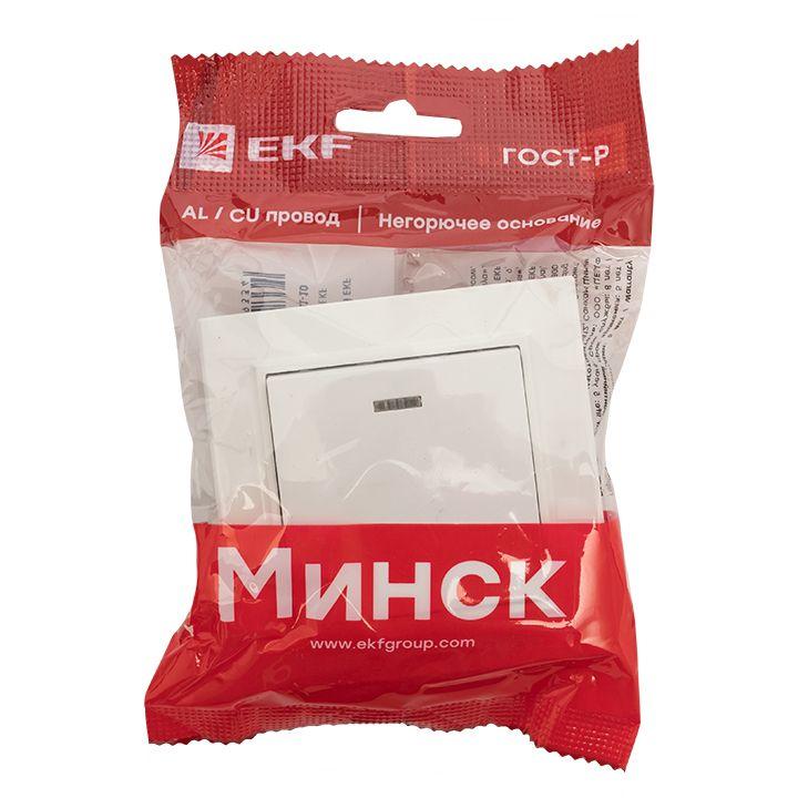 Выключатель 1-кл. СП Минск 10А IP20 с индикатором бел. Basic EKF ERV10-121-10